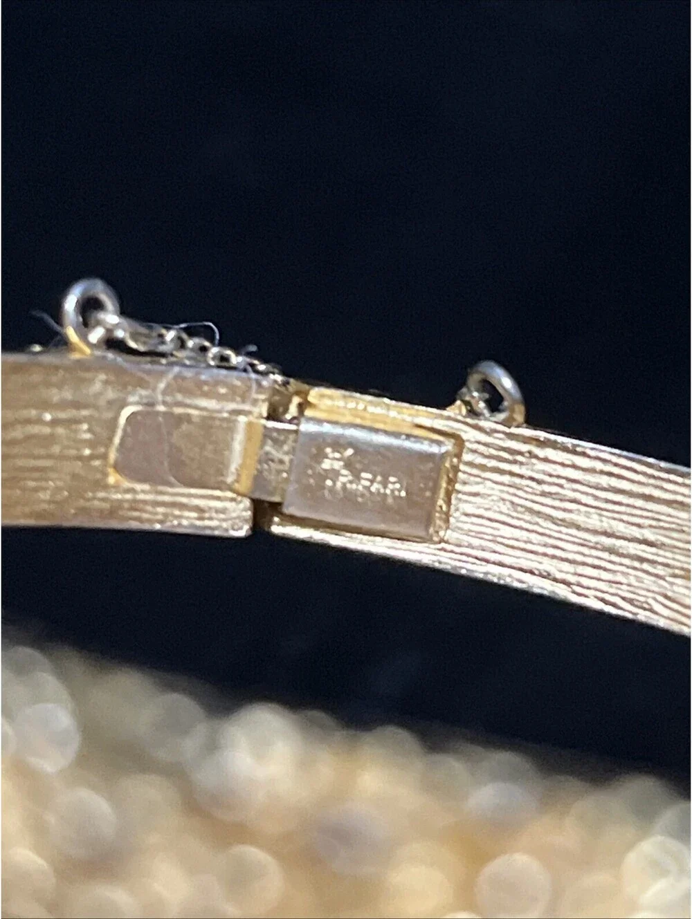 Vintage Signed Crown Trifari Gold Tone Bangle Bracelet Textured  Style